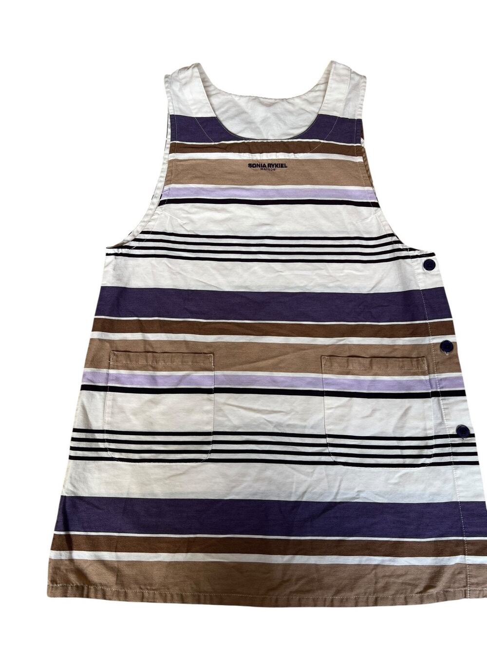 Vintage Sonia Rykiel Maison 90s Apron Dress Striped Pattern With Pockets Size M